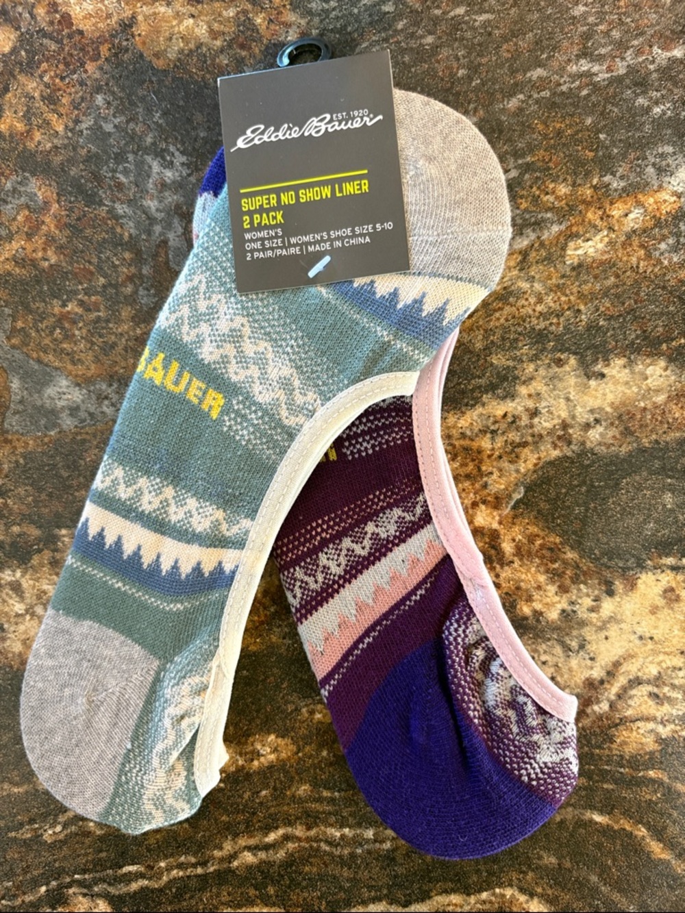 Eddie Bauer No-Show Liner Socks - Teal, Gray & Purple (2 Pack) NWT